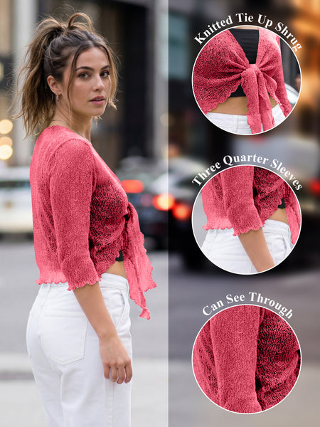 Love My Fashions Women’s Fish Net Knitted Tie Up Bolero Shrug Top Ladies 3/4 Sleeve One Size Fits All