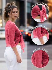 Love My Fashions Women’s Fish Net Knitted Tie Up Bolero Shrug Top Ladies 3/4 Sleeve One Size Fits All