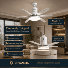 5-Blade Ceiling Fan Light, Compact 440mm Design with Detachable Blades for Bedroom, Living Room & Home