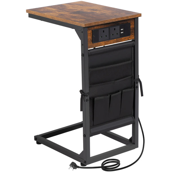 AMHANCIBLE 1pc/2pcs C-Shape Side Table Featuring a Charging Station, Bedside Table with a Storage Pouch, And a Coffee Table with a Metal Frame Suitable for Living Rooms, Bedrooms, And Offices