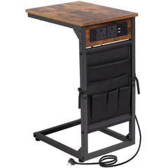 AMHANCIBLE 1pc/2pcs C-Shape Side Table Featuring a Charging Station, Bedside Table with a Storage Pouch, And a Coffee Table with a Metal Frame Suitable for Living Rooms, Bedrooms, And Offices