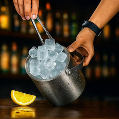 Double-Walled Stainless Steel Ice Bucket with Handle Keeps Cocktails, Beer, Wine Champagne Cold Longer Perfect for Home, Bars, Parties Outdoor Events