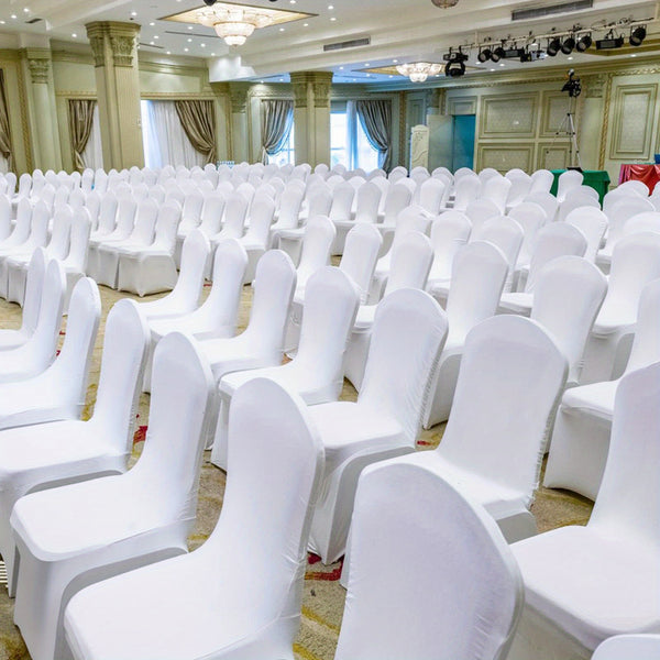 50/100pcs Elegant White Stretch Chair Covers With Bowknot | Polyester And Elastane Blend, Elastic-Band Closure, Classic Style For Weddings & Parties