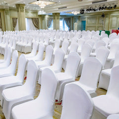 50/100pcs Elegant White Stretch Chair Covers With Bowknot | Polyester And Elastane Blend, Elastic-Band Closure, Classic Style For Weddings & Parties