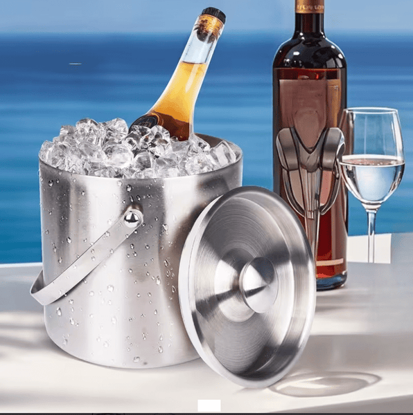 Double-Walled Stainless Steel Ice Bucket with Handle Keeps Cocktails, Beer, Wine Champagne Cold Longer Perfect for Home, Bars, Parties Outdoor Events