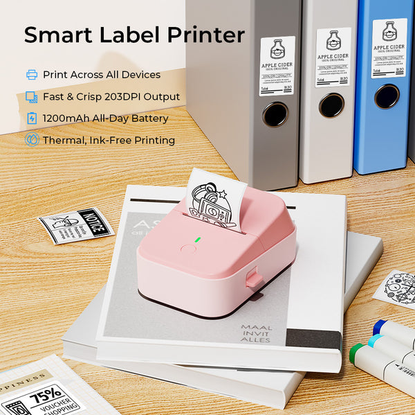 PM260B Portable Wireless Thermal Label Maker - 203DPI HD Printing, 1200mAh Long Battery, Auto-Calibration, Compatible with Mobile & Computer Systems, for Home Storage / Office Organization / Personal Item Sorting (Labels Included)