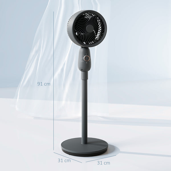 Pedestal Fan, Powerful Air Circulator, 12 Inch Floor Standing Fan with 3 Speed Settings, Oscillating Function for Bedroom, Home and Office, Grey, Adjustable Head, Safe Design, Versatile Use