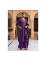 TeamWear* Womens Cotton Embroidered Neck and Dual Pockets Kurta Set with Palazzo and Contrast Dupatta