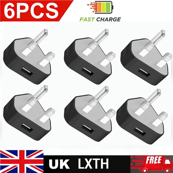 6pcs USB Wall Charger 3-Pin Plug Power Adapter for Mobile Phones And Tablets in The UK