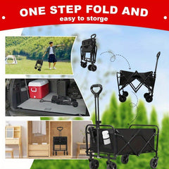 Large Heavy- Duty Folding Wagon- with All- Terrain Wheels, Utility Grocery Wagon, with Two Side, Sturdy Construction, Rolling Storage Cart for Camping, Shopping, Gardening & Outdoor Activities 70.1x39.12x44.96cm