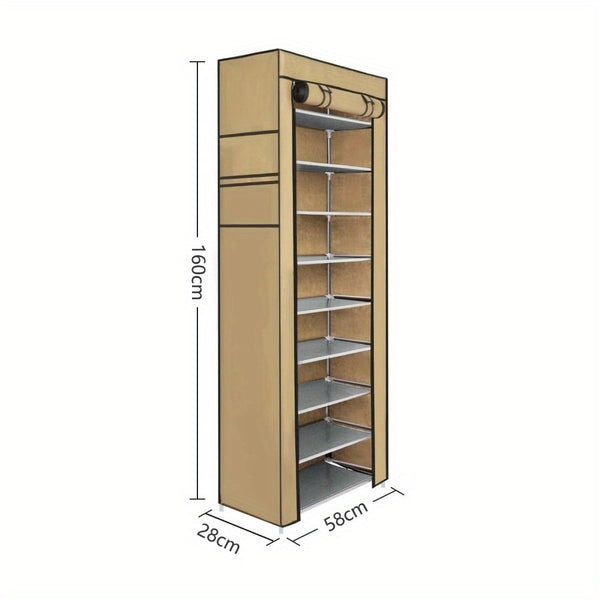10 Tier Shoes Rack with Dustproof Cover, Shoe Storage Cabinet, Shoe Organizer, Easy to Assemble, Hold up to 25-30 Pairs