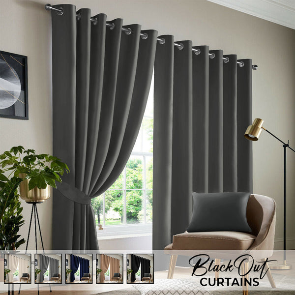 2pcs Full Blackout Curtains, 100% Polyester Fabric, Privacy Protected, Sound proof, Energy saving Grommet Top Curtains for Bedrooms, Living Room, Home Decor & Room Decor