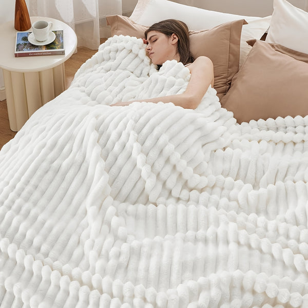 1pc Thickened Blanket Soft And Comfortable Faux Rabbit Hair Reversible Blanket Thermal Blanket Nap Blanket Air Conditioning Blanket Office Outdoor Camping Gift Blanket Perfect for All Seasons