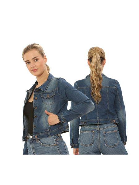NOROZE Women’s Washed Detail Denim Jacket – Ladies Trucker Classic Western Design Denim Jeans Jacket – UK Sizes 8-20