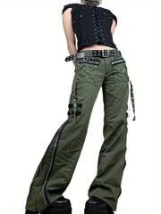Women Gothic Cargo Pants Loose Low Waist Trousers Wide Leg Baggy Jeans Harajuku Streetwear Punk