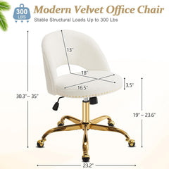 Office Chair Velvet Fabric Swivel Computer Desk Chair Comfy Armless Vanity Task Chair With Adjustable Height, Ergonomic Chair for Home Bedroom (Delicate Lilac)