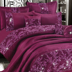 Gigi Embroidered Duvet Cover Set – Elegant Embroidery Bedding with Pillowcases, Luxury Bedroom Decor, Plum