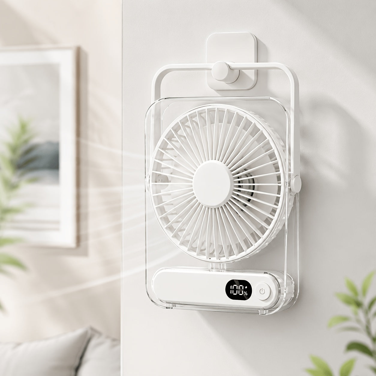 Rechargeable USB Desktop Fan (5000Mah Battery Included): Ultra-Quiet Operation with a Foldable Design And Digital Battery Level Display. Constructed from Durable Acrylic Material. A Device Perfect for Home Use