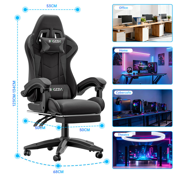 GartistGo Gaming Chair With footrest,Computer Chairs with Lumbar Cushion + Headrest, Height-Adjustable Office Chair for Adults, Girls, Boys