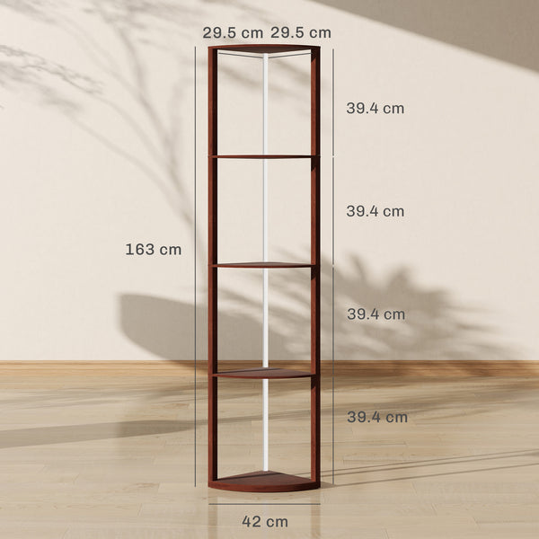 LED Floor Lamp with Shelves, 5-Tier Dimmable Standing Lamp with Adjustable Brightness and Foot Switch, Modern Corner Display Shelf Unit for Living Room Bedroom Office