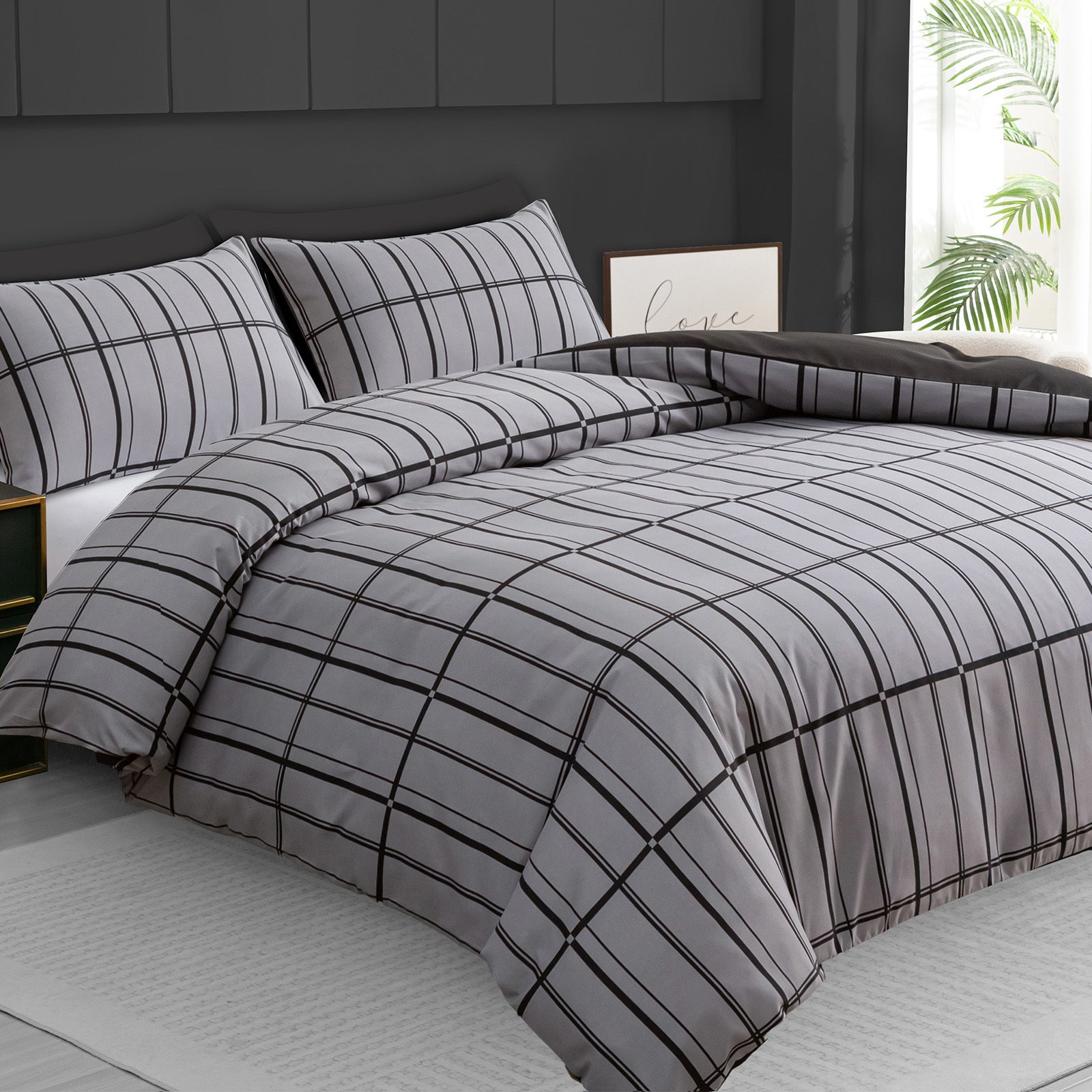 Luxury Reversible Duvet Cover Set with Matching Pillowcases – Single, Double, King & Super King Sizes – Soft Breathable Microfiber Bedding Set UK – Brick Pattern