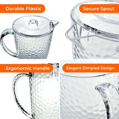 Clear Plastic Jugs 2 Litre - Plastic Jug with Lid and Vented Spout, Large Pitcher Jug for Picnics, BBQ, Cocktails, Indoor/Outdoor use, Water Jug