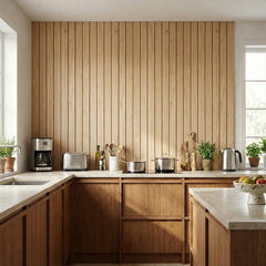 1pc 3D Imitation Wood Grain Grille Wall Panels, 300*40cm, Self-adhesive Vertical Stripe Wall Stickers, Peel and Stick, TV Background Decoration Stickers for Bedroom and Living Room, Kitchen and Bathroom Wall Renovation Stickers, Ideal for Renovating Livin