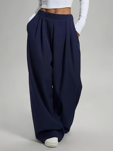 Elegant Set of Two Solid Color Casual Wide-Leg Pants