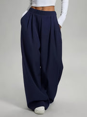 Elegant Set of Two Solid Color Casual Wide-Leg Pants