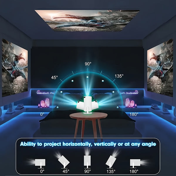 A Compact Projector That Can Decode 4K Videos, Has a Local Resolution of 720P, And Features Wireless And Wireless 5.2 Connectivity. This Portable Device Includes Automatic Vertical Keystone Correction And a Stand That Can Rotate 180 Degrees