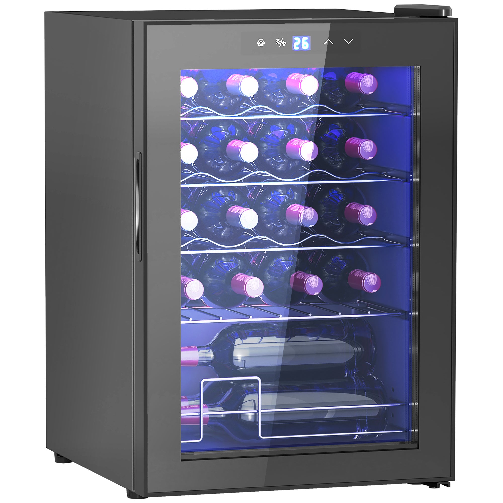 Freestanding Wine Cooler Fridge, 20 Bottle, 53 Litre Capacity, 43cm Quiet Under Counter Compressor Drinks Beer Wine Fridge with Glass Door, LED Light, Digital Touch Screen, Temperature Control