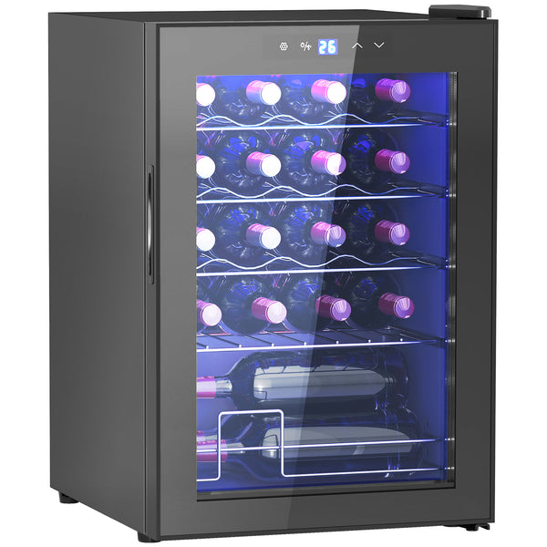 Freestanding Wine Cooler Fridge, 20 Bottle, 53 Litre Capacity, 43cm Quiet Under Counter Compressor Drinks Beer Wine Fridge with Glass Door, LED Light, Digital Touch Screen, Temperature Control