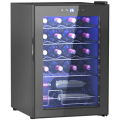 Freestanding Wine Cooler Fridge, 20 Bottle, 53 Litre Capacity, 43cm Quiet Under Counter Compressor Drinks Beer Wine Fridge with Glass Door, LED Light, Digital Touch Screen, Temperature Control