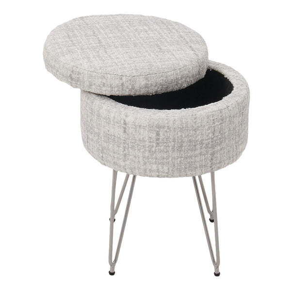 1pc Round Footrest Stool Ottoman with Storage, Makeup Vanity Chair Stool Side Table, Dressing Table Stool with Metal Legs, Couch Stool Portable Space-saving Lounge Chair for Living Room Bedroom Office Kitchen, 38x38x48cm (White)
