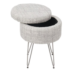 1pc Round Footrest Stool Ottoman with Storage, Makeup Vanity Chair Stool Side Table, Dressing Table Stool with Metal Legs, Couch Stool Portable Space-saving Lounge Chair for Living Room Bedroom Office Kitchen, 38x38x48cm (White)