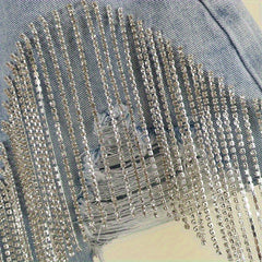 Fashionable Ladies' Shorts, Featuring Worn-out Fringed Chains and Charming Designs.