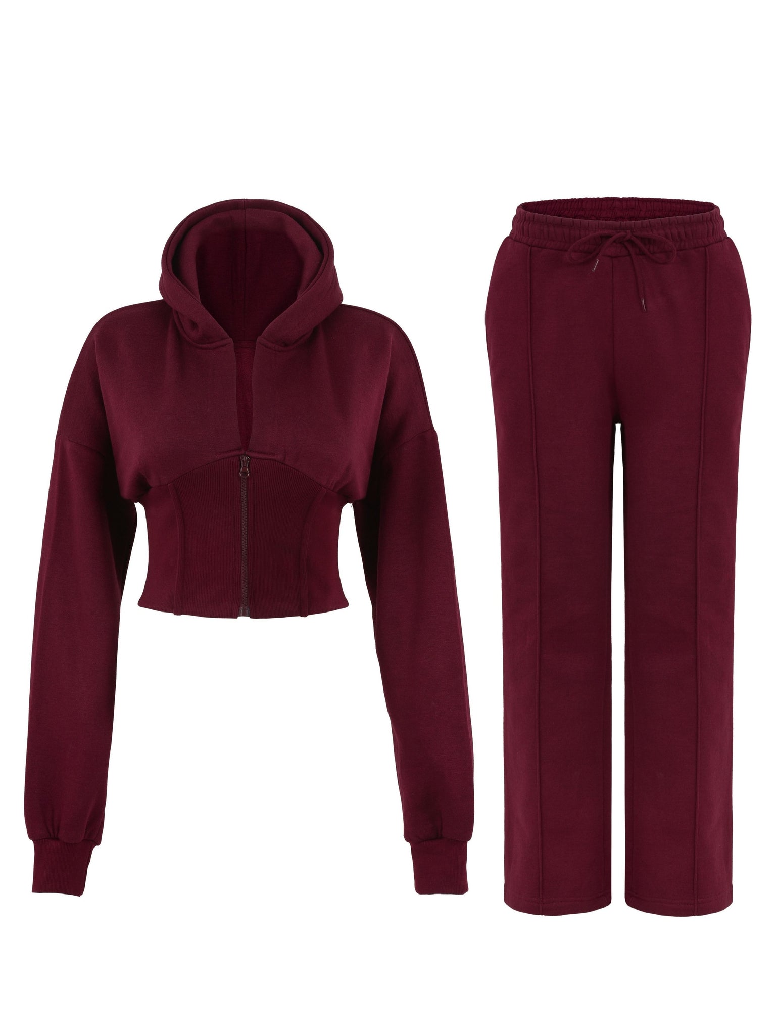 Women Corset Fit Hoodie and Trouser 2Pc Zip Tracksuit Set 2Pc Set with Zip Front, Long Sleeves and Straight Leg Pants, Perfect for All Seasons, Top Set