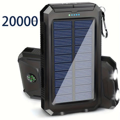 20000mAh Portable Solar Power Bank, Portable Solar Mobile Phone Charger, Camping External Battery Charger for Mobile Phones, 2 USB/ LED Flashlights with Compass for Outdoor Activities