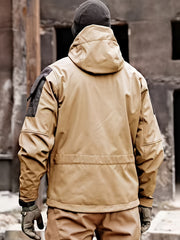 Men'S Fleece Warm Softshell Jacket Outdoor Camping Mountaineering Skiing Hiking Jacket Multi-Pocket Hooded Tactical Coat Autumn And Winter Workwear