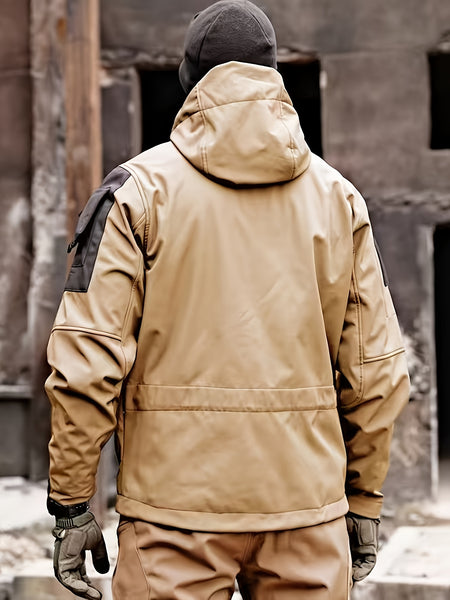 Men'S Fleece Warm Softshell Jacket Outdoor Camping Mountaineering Skiing Hiking Jacket Multi-Pocket Hooded Tactical Coat Autumn And Winter Workwear