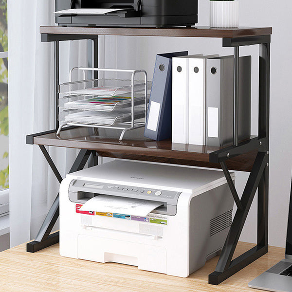 2-Tier Microwave Oven Shelf Stand, Kitchen Countertop Storage Rack Spices Rack Freestanding, Home Office Printer Stand Multifunctional Unit Shelving Wood Top Metal Frame