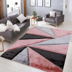 Luxury Soft Shaggy Area Rug – Modern Non-Shedding Geometric Triangles Design, High-Pile Plush Living Room Carpets, Large Thick Rug for Bedroom, Kitchen, Lounge & Home Décor – Contemporary Floor Rug & Mats