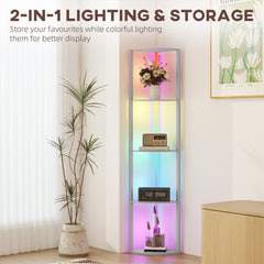 LED Floor Lamp with Shelves, 5-Tier Dimmable Standing Lamp with Adjustable Brightness and Foot Switch, Modern Corner Display Shelf Unit for Living Room Bedroom Office
