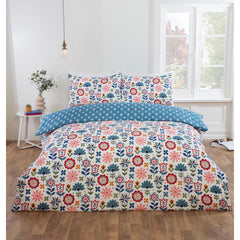 Petal Parade Floral Duvet Cover Set | Reversible Scandinavian Folk Bloom Design in Multicolour & Blue | Soft Microfibre 180 Thread Count | Includes Pillowcases – Breathable & Easy-Care Bedding – Single, Double, King Sizes | Machine Washable | Fast Dispatc