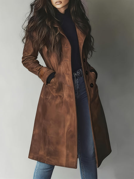 Elegant Women'S Vintage Coat - Classic Lapel Design, Button-Front Closure, H-Fit Cut Machine Washable Single-Breasted Style, Business Commute Wear, Timeless Classic Women'S Outerwear Warm Coat Jacket &