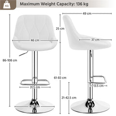 Costoffs Bar Stools Set of 2 Faux Leather Swivel Barstools, Height Adjustable, Modern Bar Chairs with Ergonomic Backrest, Cushioned Seat, Chrome Footrest for Home Kitchen Island Bar Counter, Dark Grey/Black/Retro Brown/White/Light Grey