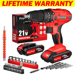 Cordless Drill Driver 21V, Electric Drill Kit with LI-ion Battery, Cordless Combi Screwdriver 25+1 Torque, 45N.m Max, 32pcs Accessory, 2 Variable Speed, LED Light for Home and Garden DIY Project 3/8