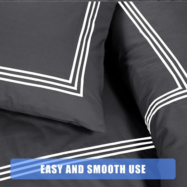 My Home Store Polycotton Bratta Duvet Cover Set - Our 3pc Soft stitch Embroidered button closure Quilt cover with matching Embroidered envelop closure Pillowcases | Breathable & Lightweight Duvet cover set