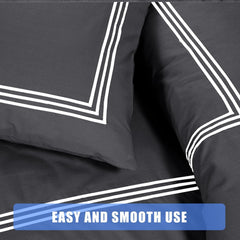My Home Store Polycotton Bratta Duvet Cover Set - Our 3pc Soft stitch Embroidered button closure Quilt cover with matching Embroidered envelop closure Pillowcases | Breathable & Lightweight Duvet cover set