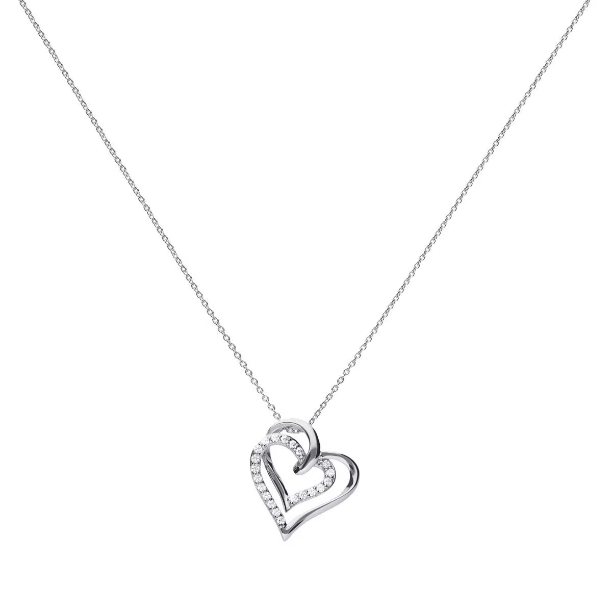 Diamonfire Sterling Silver Cubic Zirconia Overlaid Hearts Necklace